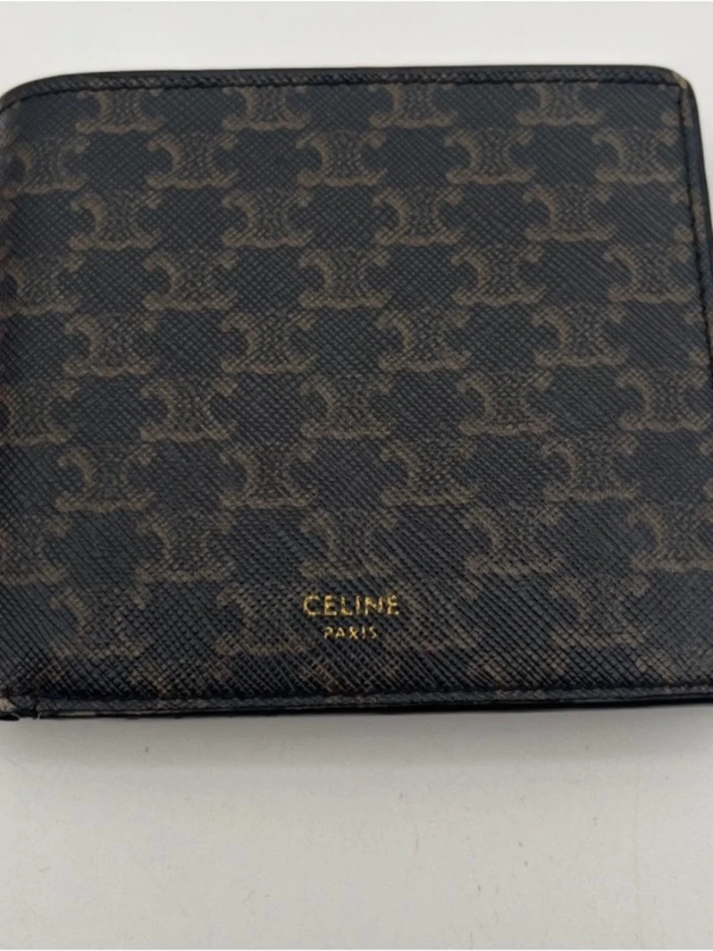 Celine Brown and Black Triomphe Canvas Card Holder with Gold Logo